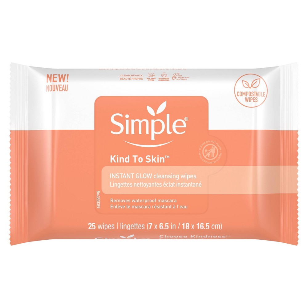 Simple Instant Glow Facial Cleansing and Makeup Removal Wipes - 25ct