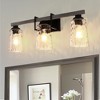 DORESshop 26 in. 3 Light Black and Wood Grain Rustic Farmhouse Bell Vanity Light for Bathroom Mirror with Water Glass - 2 of 4