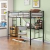 Twin Metal Loft Bed with Desk, Power Outlet and LED Lighted , Safety Guard & Ladder, No Box Spring Needed, Black - 2 of 4