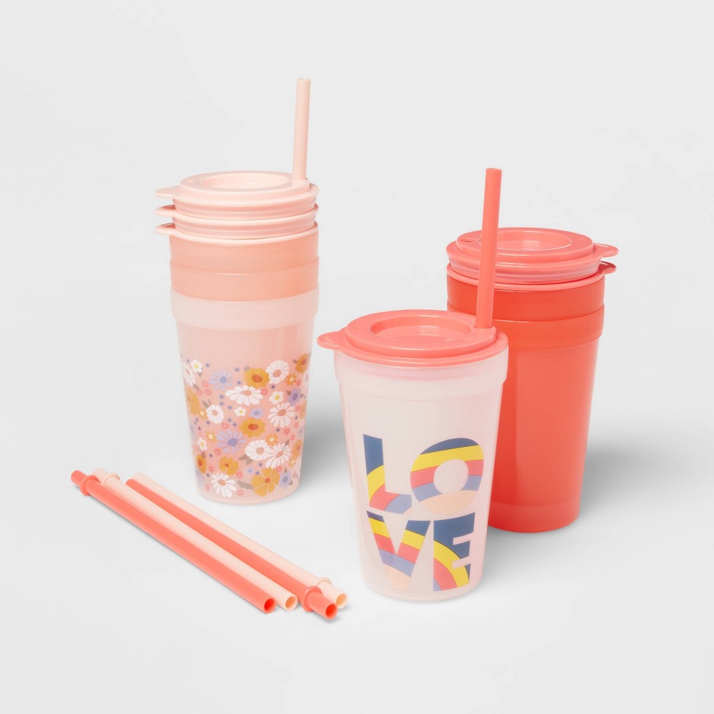 Photos - Glass 18pc Plastic Kids' Drinkware Set Peach/Melon - Pillowfort™