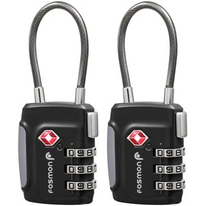 Fosmon Cable TSA Approved Luggage Lock, Open-Alert Combination Padlock for Travel, Combo TSA Lock for Luggage, Suitcase, Backpack, Bag - Black - 1 of 4
