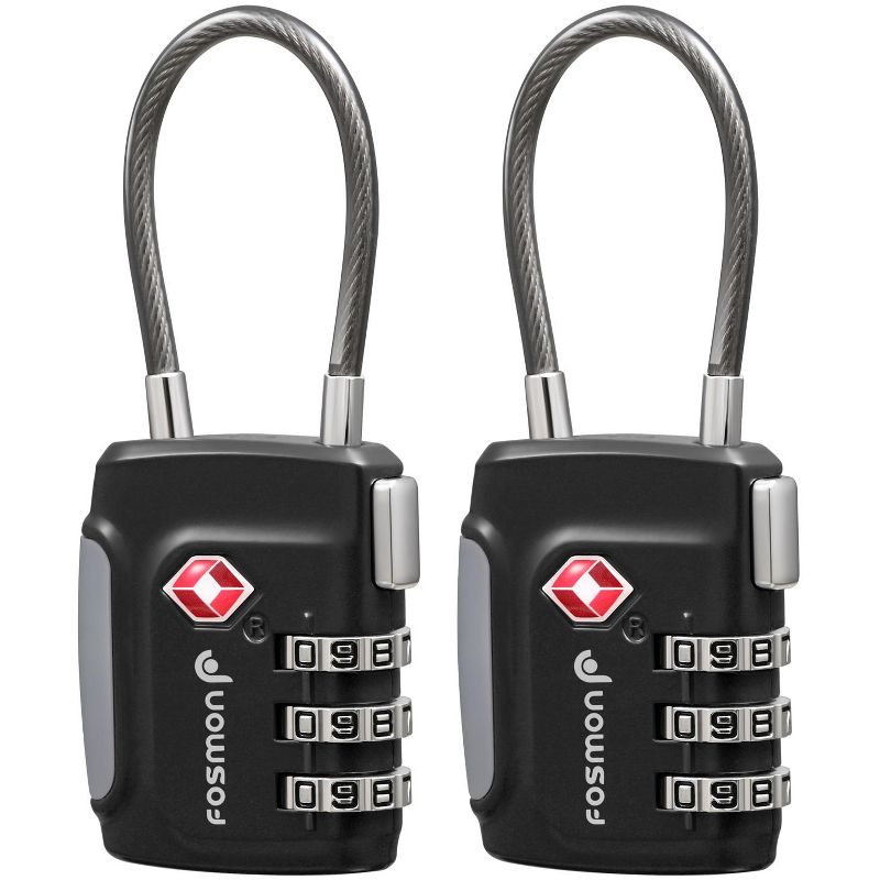 Fosmon TSA Accepted Cable Luggage Lock with 3-Digit Combination - Black, 1 of 8