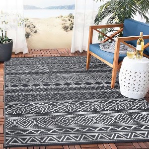 Outdoor Modern Stripe Foldable Picnic Mat With Storage Bags Abstract Plastic Straw Rug Erasable Carpet for Camping Garden Backyard - 1 of 4