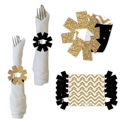 Big Dot of Happiness Tassel Worth The Hassle - Gold - Graduation Party Paper Napkin Holder - Napkin Rings - Set of 24