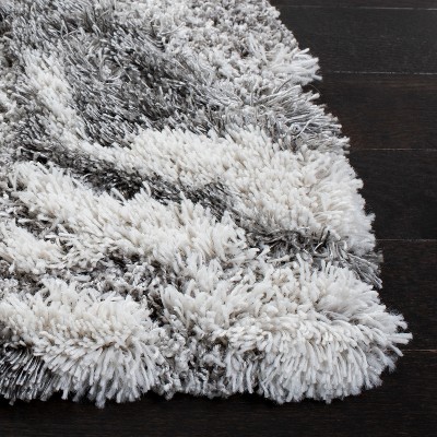 Gray and Ivory Abstract Shag Runner Rug