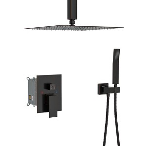 PAGED Modern Dual Shower Head, Ceiling Mount Square Shower System with Rough-in Valve for Bathroom, Restroom - 1 of 4