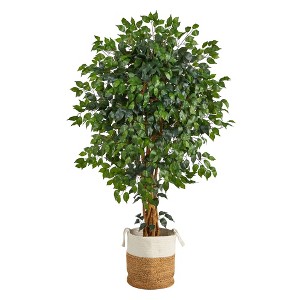 Nearly Natural 5.5-ft Palace Ficus Artificial Tree with in Handmade Natural Jute and Cotton Planter - 1 of 4