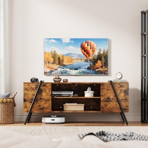 55" TV Stand, Entertainment Center with 6 Open Storage Cabinet, Farmhouse Vintage Television Stands Console Table - 1 of 4