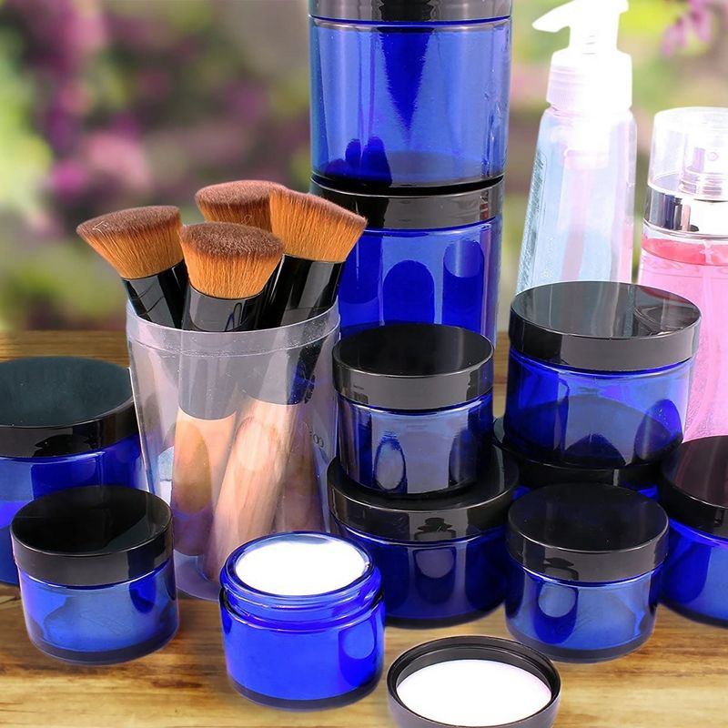 Cornucopia Brands Cobalt Blue 1oz/2oz Glass Cosmetic Jars, 12pc Combo Set; Empty Refillable Containers, 4 of 7