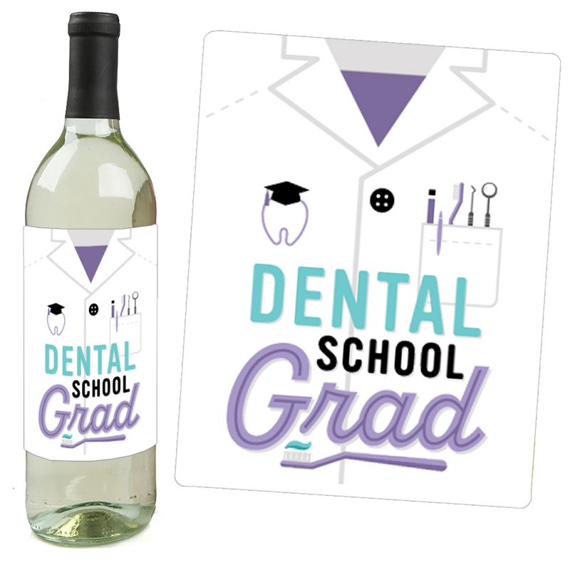 Big Dot of Happiness Dental School Grad - Dentistry and Hygienist Graduation Party Decorations for Women and Men - Wine Bottle Label Stickers - 4 Ct, 2 of 9