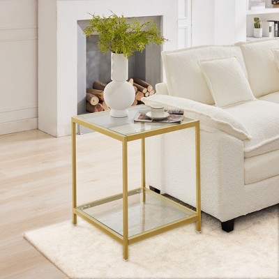 HYLEORY End Table with Charging Station, Side Table with USB Ports and Outlets, Sofa End Table Table for Living Room Bedroom, Nightstand with Shelve