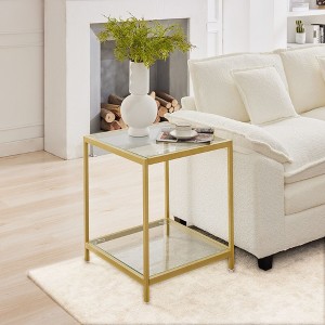 HYLEORY 20 in. Square 2-Tier Tempered Glass End Table, Side Accent Table with Metal Frame for Living Room or Bedroom - 1 of 4