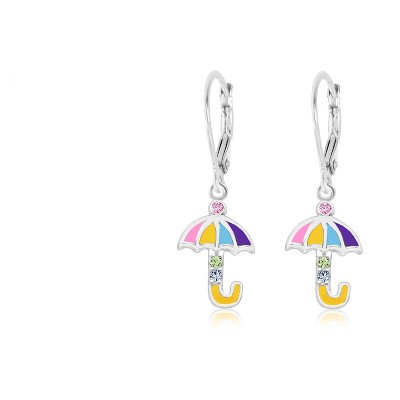 Chanteur Hypoallergenic Kids Jewelry Accessories Umbrella CZ White Gold Palladium Plating Earrings leverback is made from 925 Sterling silver
