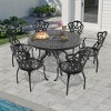 7-Piece Cast Aluminum Outdoor Dining Set with Beige Cushions, Round Table & Ergonomic Chairs - for Patio, Backyard - 2 of 4