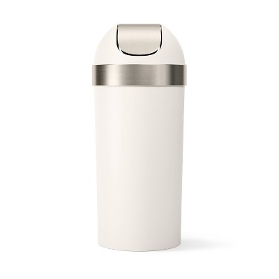 Sand Plastic Swing Top Trash Can with Metallic Accents