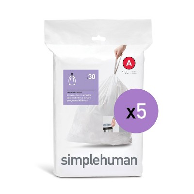 simplehuman 4.5L 150ct Code A Custom Fit Trash Can Liner White