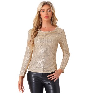 INSPIRE CHIC Women's Sequin Glitter Cowl Neck Long Sleeve Sparkle Clubwear Blouse - 1 of 4