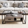 Tempered Glass Coffee Table, Rectangular Center Table with 2 Drawers & Storage Shelf, Vintage Industrial Accent for Living Room, Black/Rustic Brown - 2 of 4