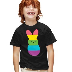 Rainbow Striped Easter Bunny Peep Kids T-Shirt For Youth Black - 1 of 4