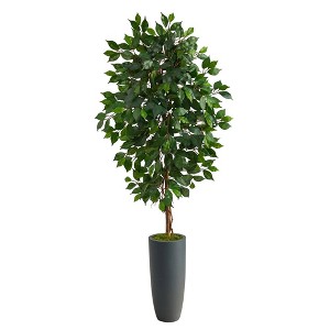 Nearly Natural 5-ft Ficus Artificial Tree in Gray Planter - 1 of 4