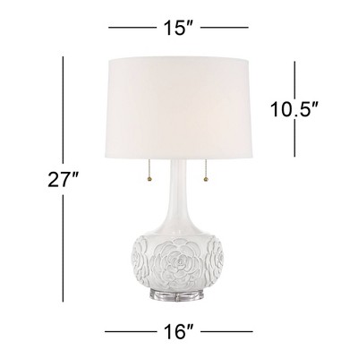 Natalia 27" Tall White Ceramic Floral Table Lamps Set with Fabric Shades