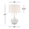 Possini Euro Design Natalia Modern Country Cottage Table Lamp 27" Tall White Ceramic Glaze Textured Floral Drum Shade for Bedroom Living Room Bedside - 4 of 4