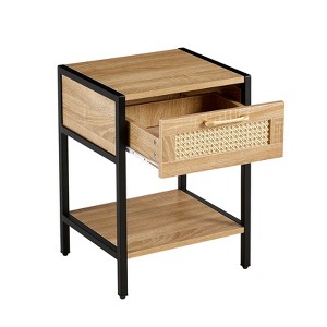 Nightstand Set of 2 with Handmade Natural Drawer, Bedside, End, Rattan Side Table, Night Stand, with Open Storage, for Bedroom, Living Room - 1 of 4