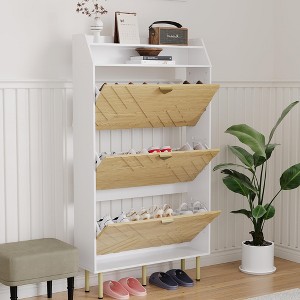 Adjustable Slim Shoe Storage Cabinet – 3-Drawer Wood Finish Organizer, Freestanding Scratch-Resistant Shelf for Entryways/Bedrooms - 1 of 4