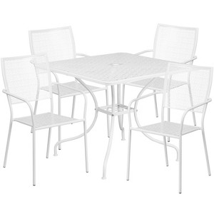 Flash Furniture Oia Commercial Grade 35.5" Square White Indoor-Outdoor Steel Patio Table Set with 4 Square Back Chairs - 1 of 4