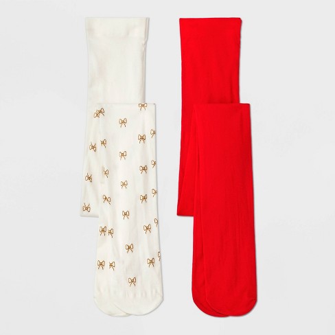 Girls' 2pk Holiday Tights - Cat & Jack™ Cream/red L : Target