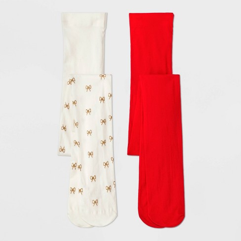 Girls' 2pk Holiday Tights - Cat & Jack™ Cream/red : Target