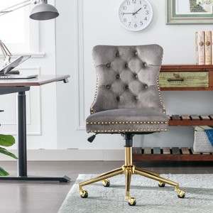 Task Chairs With Wheels Velvet Upholstered Comfy High Back Study Chair Armless Home Office Chair With Golden Metal Base-The Pop Home - 1 of 4