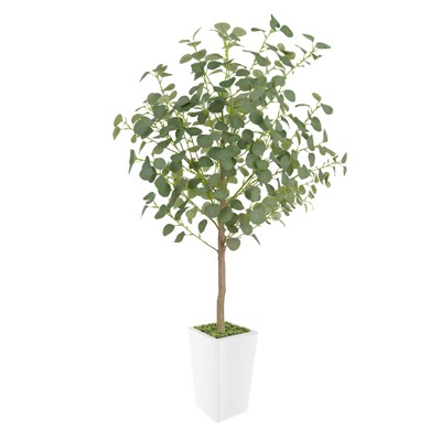 Artificial Eucalyptus Tree, Faux Eucalyptus Tree with Tall White Planter
