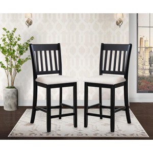 Wooden Slat Back Finish Dining Chairs Set of 2,Armless Linen Fabric Upholstered Kitchen Island Breakfast Chairs,Dining Room Furniture-Cuddlewood - 1 of 4
