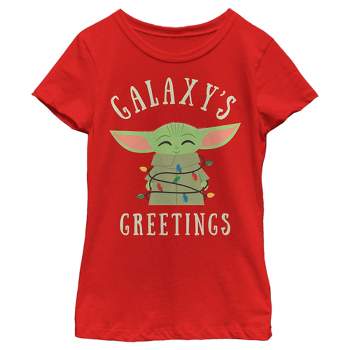 Girl's Star Wars The Mandalorian Christmas The Child Greetings T-Shirt