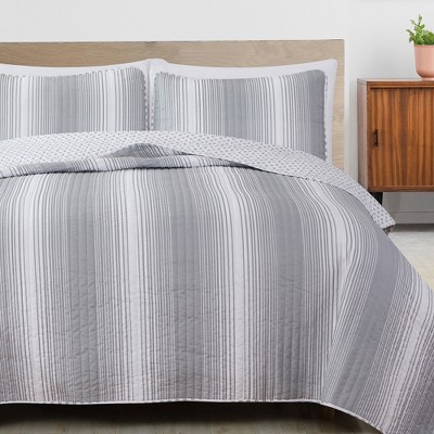 Great Bay Home Stripe Reversible Quilt Set With Shams (king, Grey) : Target