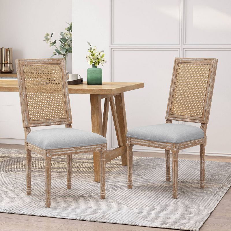 Set of 2 Regina French Country Wood and Cane Upholstered Dining Chairs - Christopher Knight Home, 3 of 13
