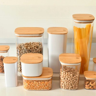 OU Airtight Food Storage Container 8.4cup, Clear Plastic Food Storage Container with Leak Proof Bamboo Lid, Stackable Kitchen Pantry Organizer — фото 5