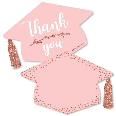 Big Dot of Happiness Rose Gold Grad - Shaped Thank You Cards - Graduation Party Thank You Note Cards with Envelopes - Set of 12