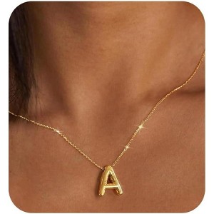14K Gold Plated Initial Necklace for Women & Teens, Trendy Bubble Letter Pendant, Dainty Gold Jewelry Gift for Her, Birthday Present for Sister - 1 of 4