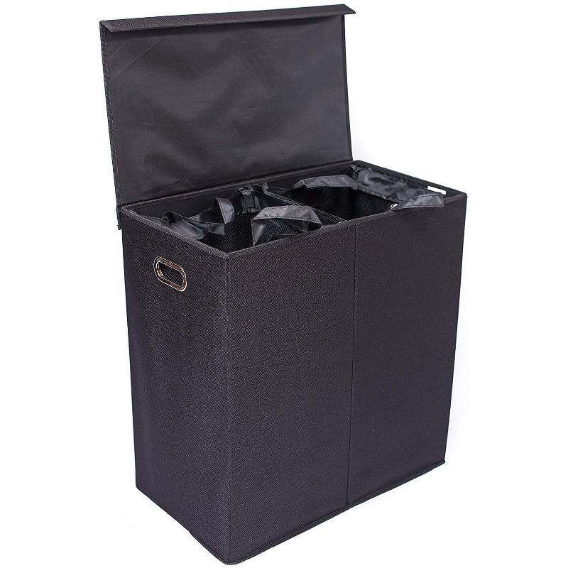 BirdRock Home Double Linen Laundry Hamper with Lid and Removable Liner - Black, 1 of 8