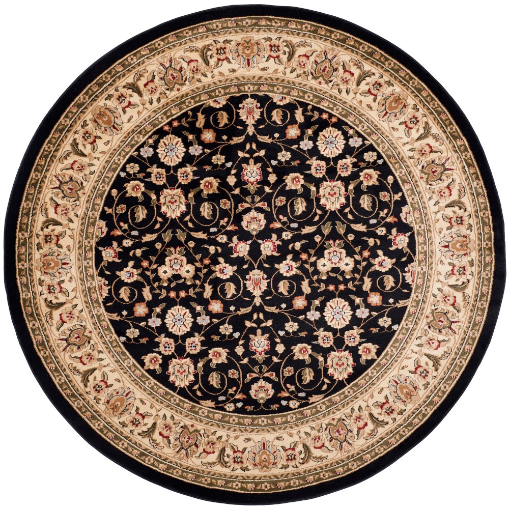 8' Floral Loomed Round Area Rug Black/Ivory - Safavieh