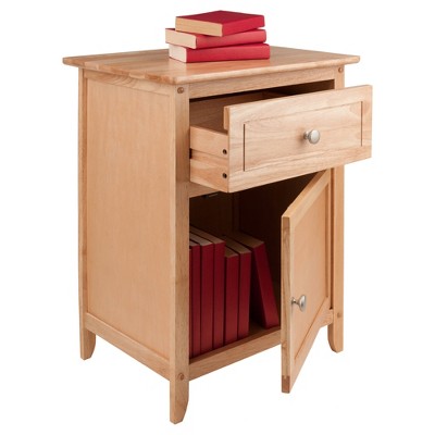 Transitional Beechwood Rectangular Nightstand with Drawer and Cabinet
