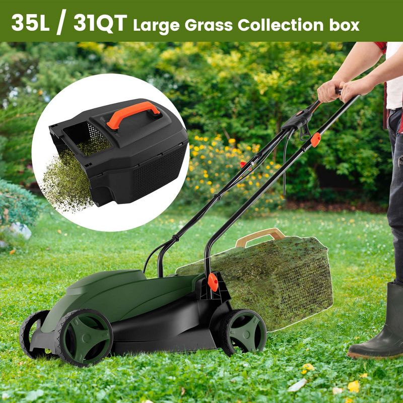 Costway Electric Corded Lawn Mower 12-AMP 14-Inch Walk-Behind Lawnmower with Collection Box, 5 of 11