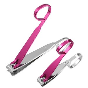 Unique Bargains 2 Pcs Nail Cutter Set Professional Nail Clipper Kit for Travel or Home Pink Stainless Steel - 1 of 4