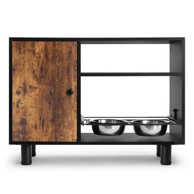 Gulches Ultimate Solution for Pet Owners: Dog Food Storage Cabinet with Raised Bowls Combo In Black