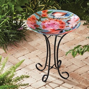 Teamson Home 17.8" Round Floral Fusion Glass Birdbath & Stand: Freestanding Design, 20.94" Height, Easy Assembly - 1 of 4