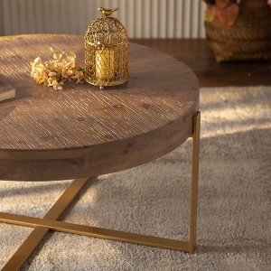 CAVINAS Coffee Tables for Living Room Retro Splicing Round Coffee Table Fir Wood Center Table with Cross Legs Base for Apartment, Bedroom - 1 of 4
