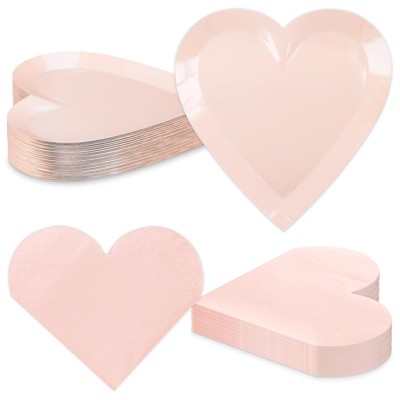 DYLIVeS Valentine's Day Party Supplies,Heart Shaped Disposable 9" Paper Plates and 3 Ply Napkins,Valentine's Day Engagements Wedding Anniversaries