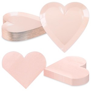 DYLIVeS Valentine's Day Party Supplies,Heart Shaped Disposable 9" Paper Plates and 3 Ply Napkins,Valentine's Day Engagements Wedding Anniversaries - 1 of 4